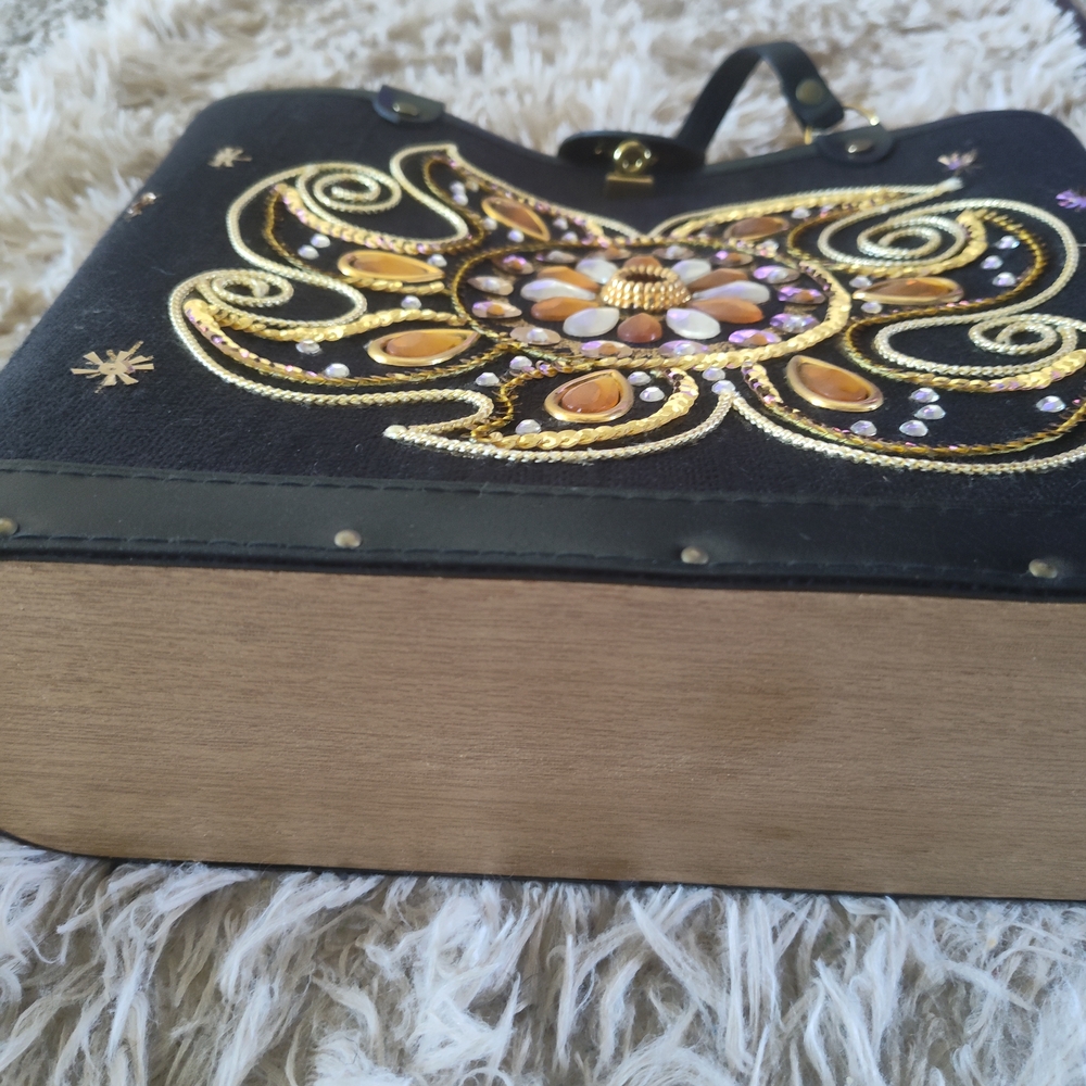 Vintage Embroidered Black and Gold Handbag
